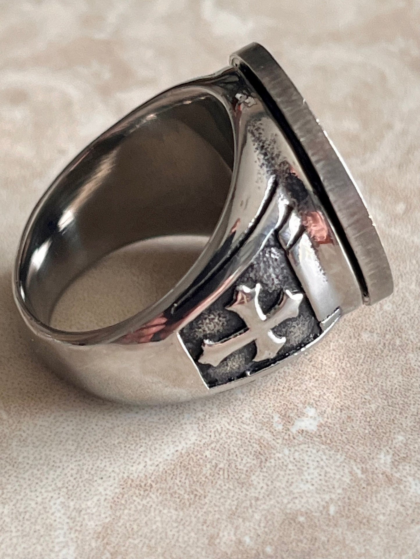 Skeleton Ring Stainless Steel United States Hobo Buffalo Nickel, Knights Templar Cross, Protection, Custom Handmade