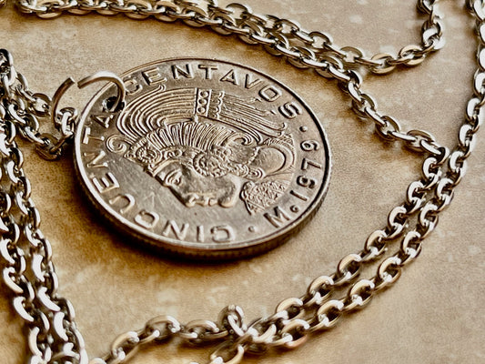 Mexico Coin Pendant Mexican Cincuenta 50 Centavos Personal Necklace Old Handmade Jewelry Gift Friend Charm For Him Her World Coin Collector