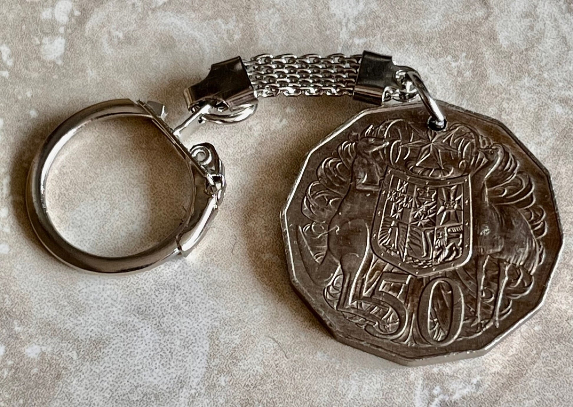 Australia Coin Keychain Australian Volunteer 50 Cents Rare Find Vintage Antique Finished By Hand Personal & Limited Supply - Fashion