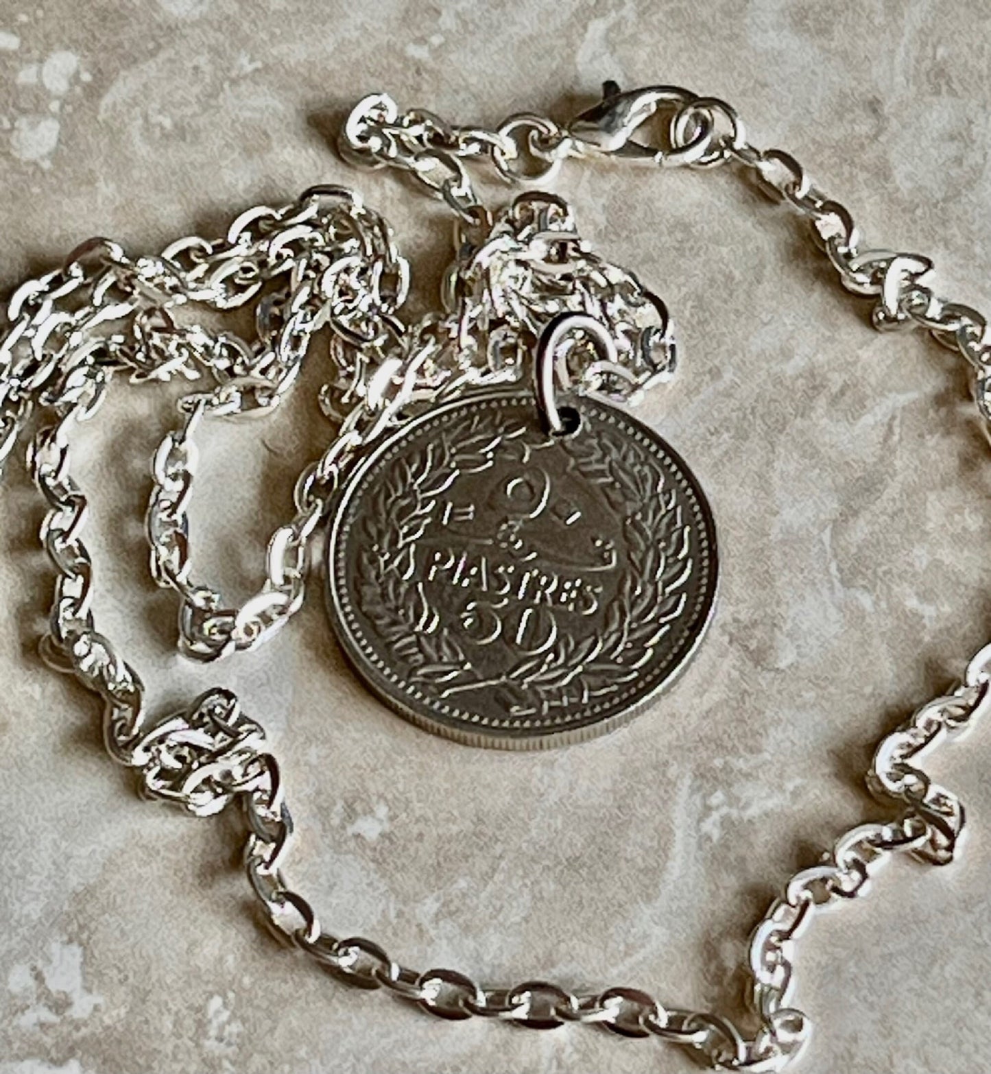 Libya Coin Pendant Libyan 50 Piastres Personal Necklace Old Vintage Handmade Jewelry Gift Friend Charm For Him Her World Coin Collector