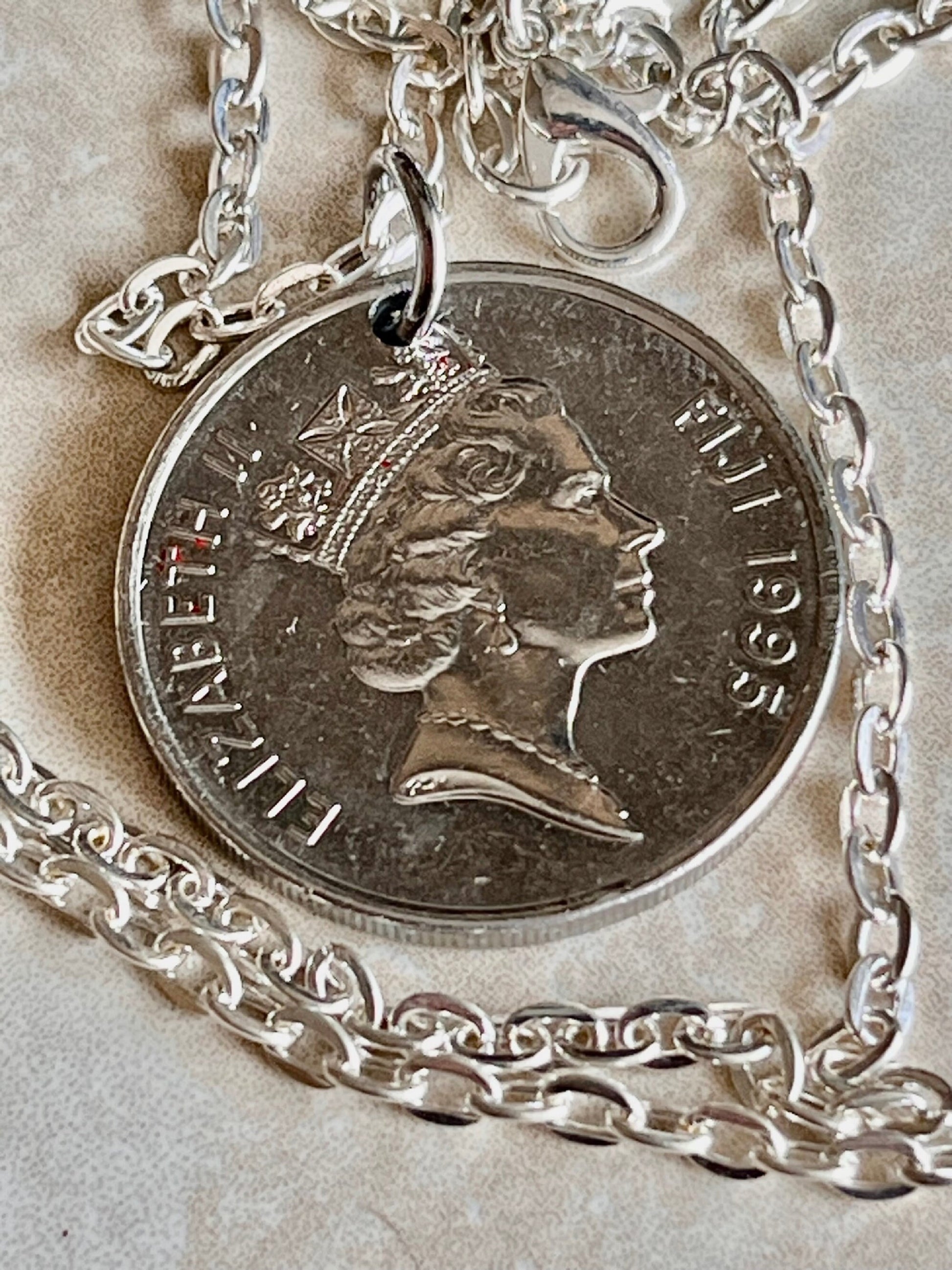 Fiji Coin Necklace 20 Cents Fijian Pendant Personal Necklace Old Vintage Handmade Jewelry Gift Friend Charm For Him Her World Coin Collector