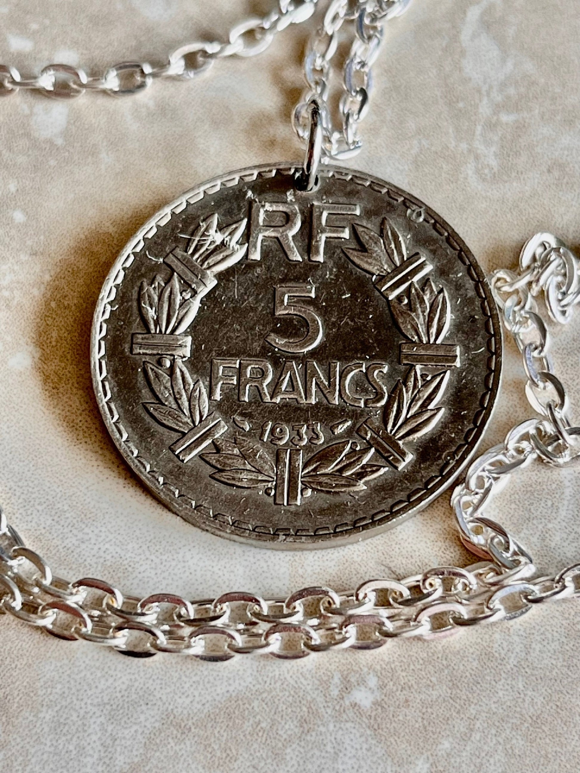 France Coin Necklace RF 5 Francs Pendant French Vintage Custom Made Rare Coins Coin Enthusiast Fashion Accessory Handmade