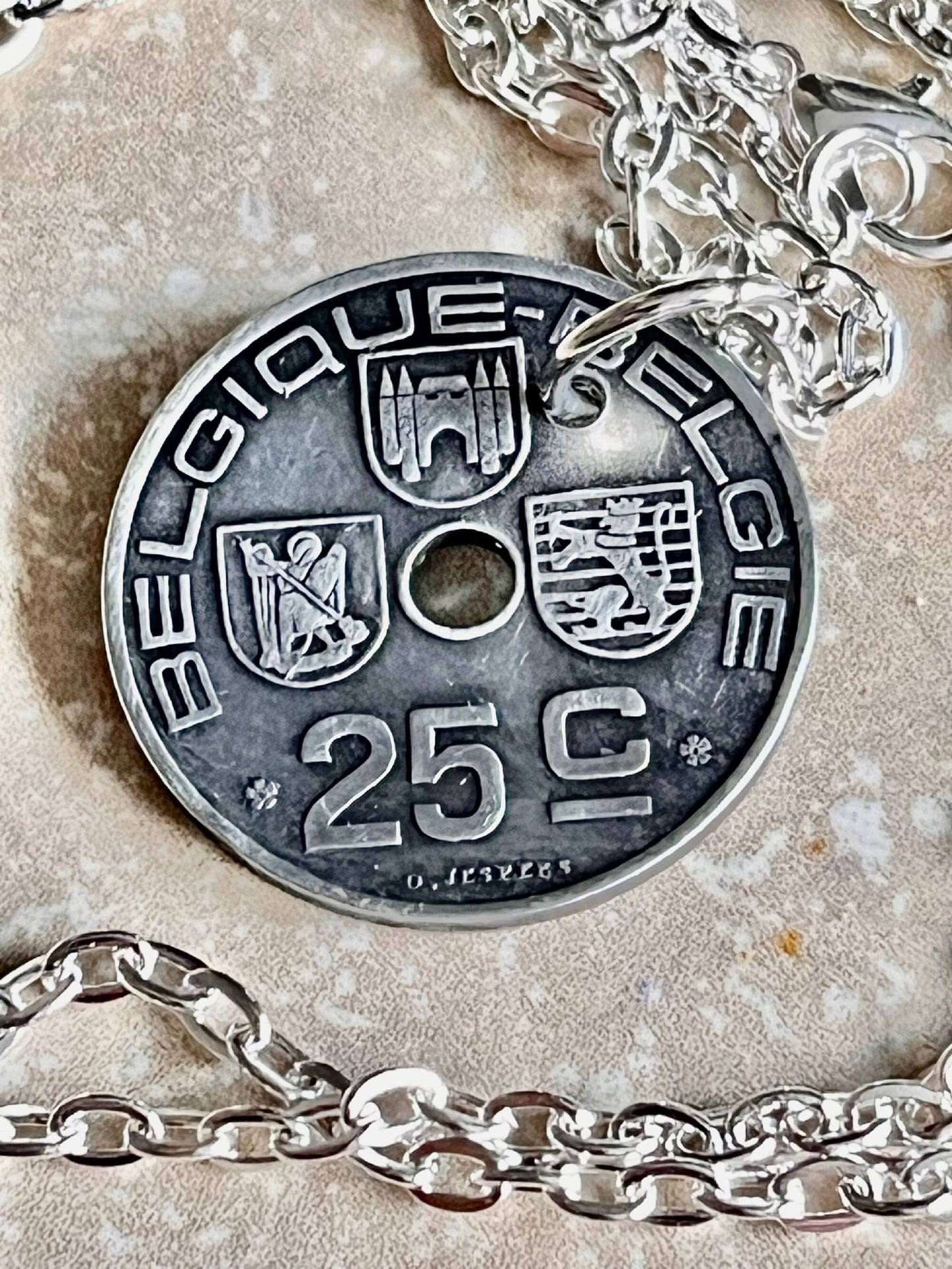 Belgium Coin Necklace Belgian 25 Cents Pendant Handmade Custom Coin For Gift For Friend Coin Gift For Him, Coin Collector, World Coins