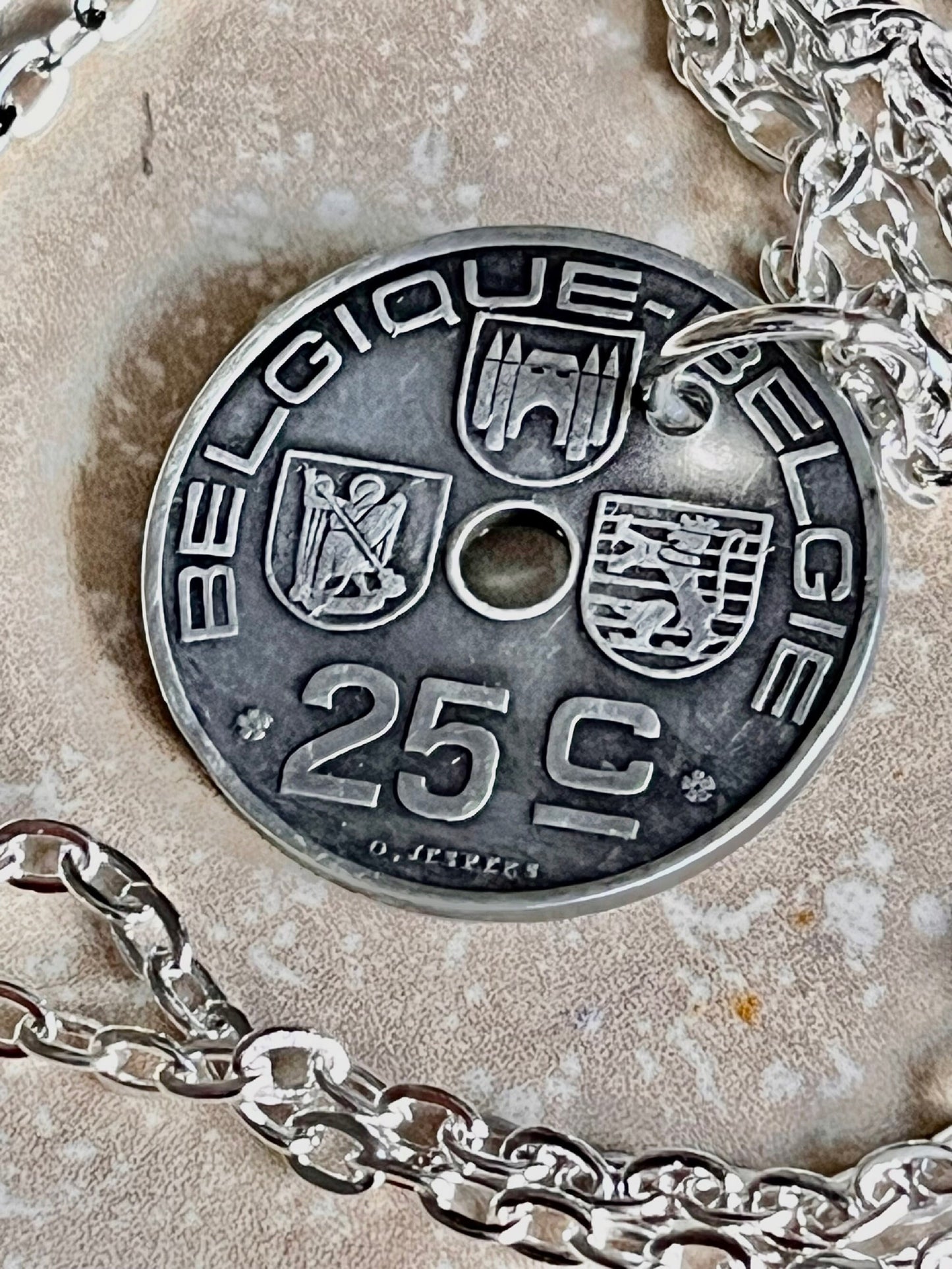 Belgium Coin Necklace Belgian 25 Cents Pendant Handmade Custom Coin For Gift For Friend Coin Gift For Him, Coin Collector, World Coins