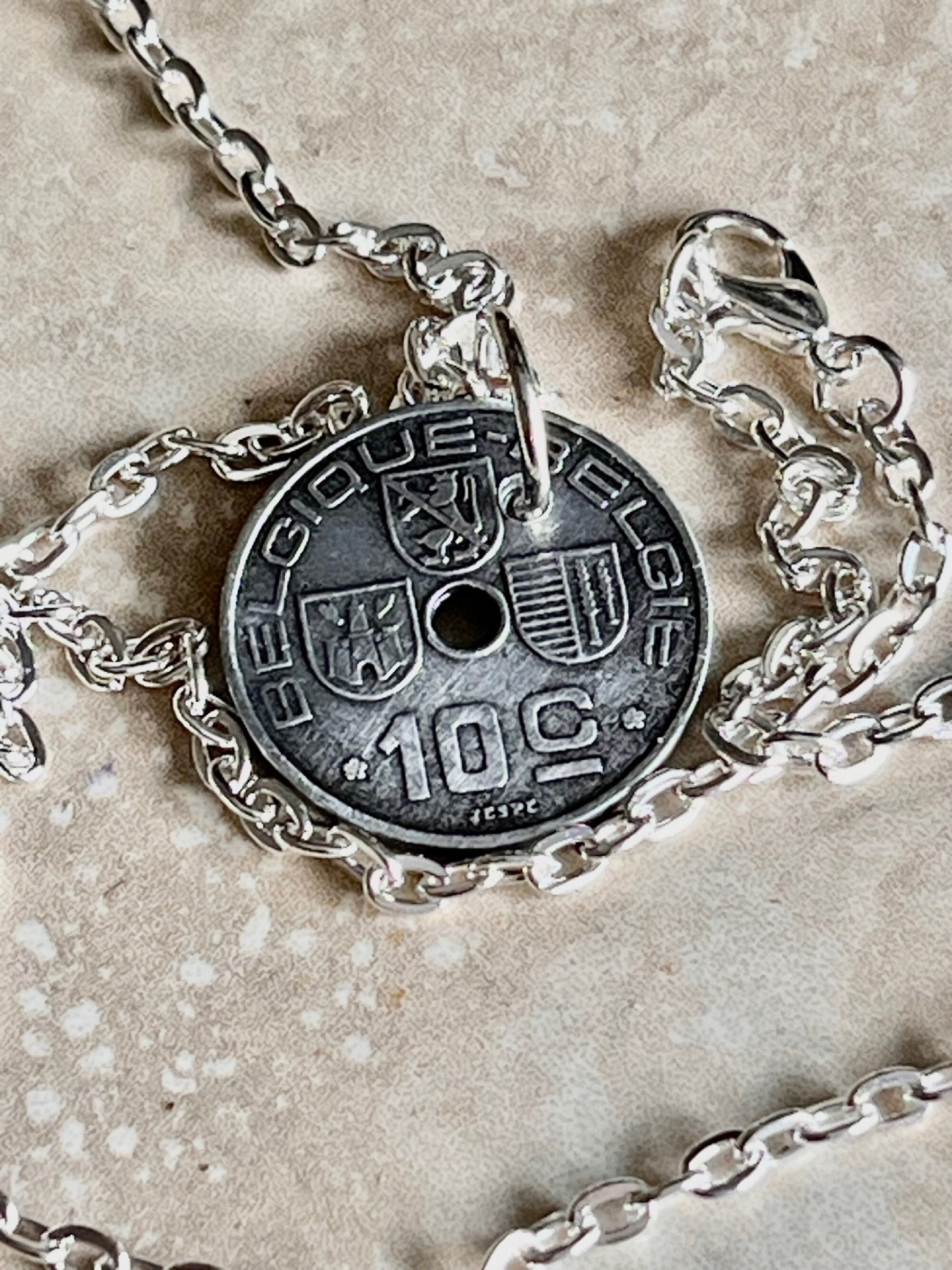 Belgium Coin Necklace Belgian 10 Cents Pendant Handmade Custom Coin For Gift For Friend Coin Gift For Him, Coin Collector, World Coins