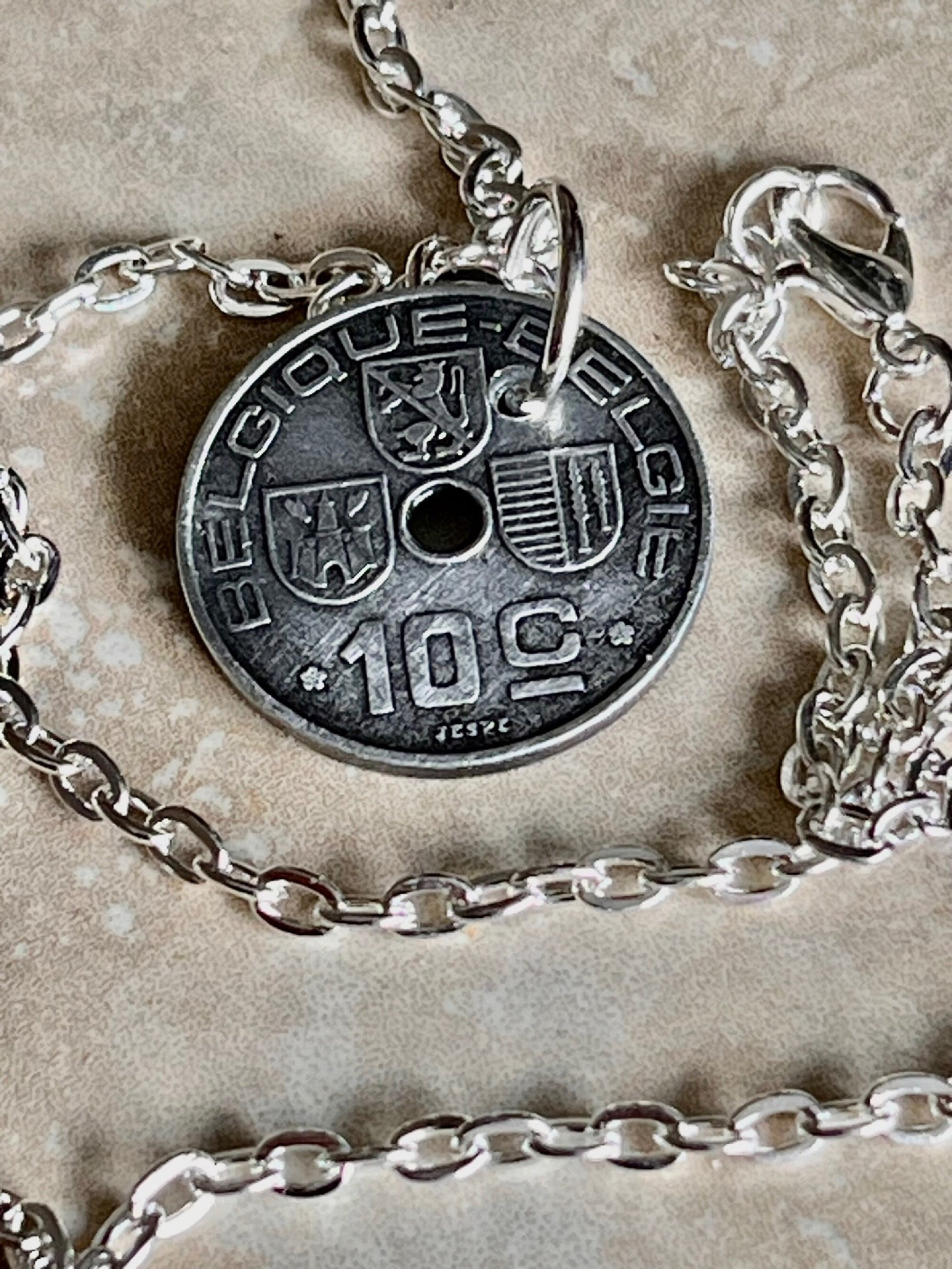 Belgium Coin Necklace Belgian 10 Cents Pendant Handmade Custom Coin For Gift For Friend Coin Gift For Him, Coin Collector, World Coins