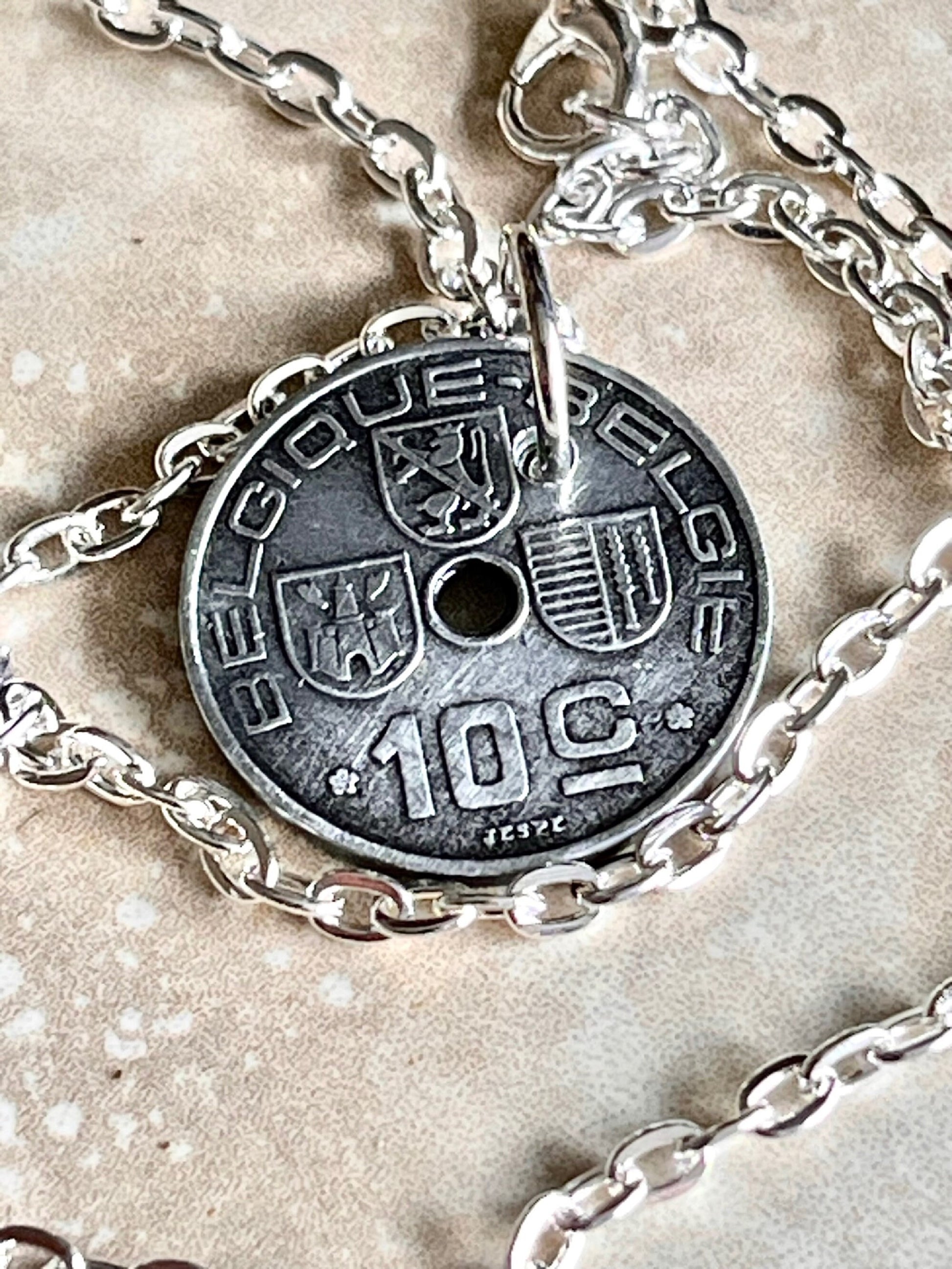 Belgium Coin Necklace Belgian 10 Cents Pendant Handmade Custom Coin For Gift For Friend Coin Gift For Him, Coin Collector, World Coins