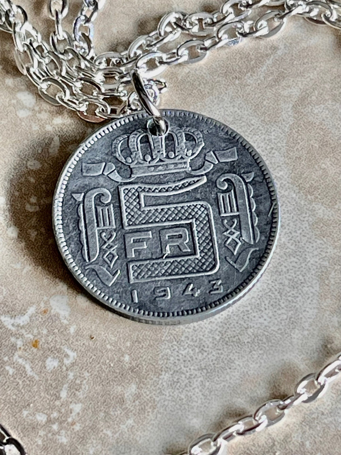 Belgium Coin Necklace Belgian 5 Franc Pendant Handmade Custom Coin For Gift For Friend Coin Gift For Him, Coin Collector, World Coins