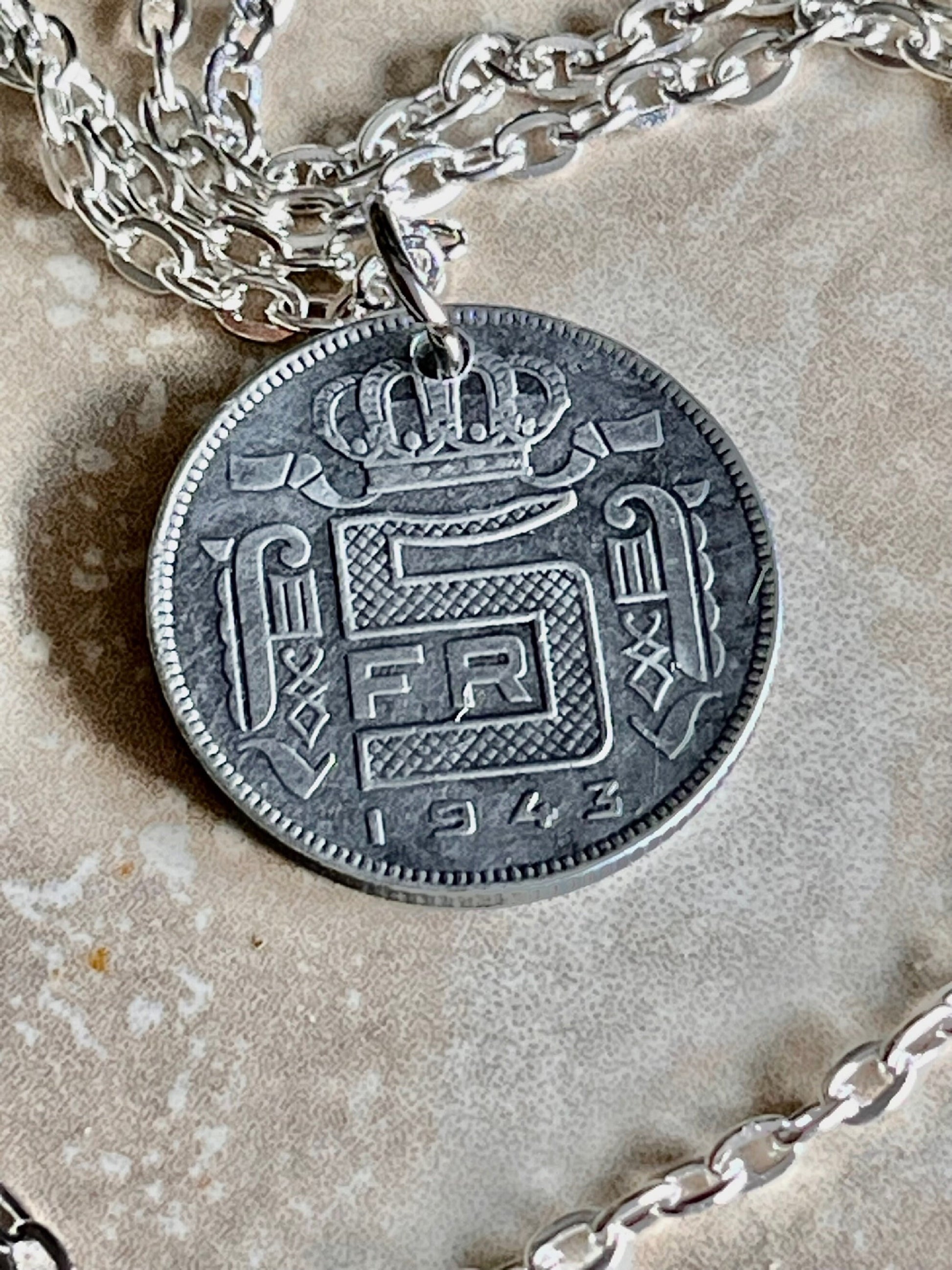 Belgium Coin Necklace Belgian 5 Franc Pendant Handmade Custom Coin For Gift For Friend Coin Gift For Him, Coin Collector, World Coins