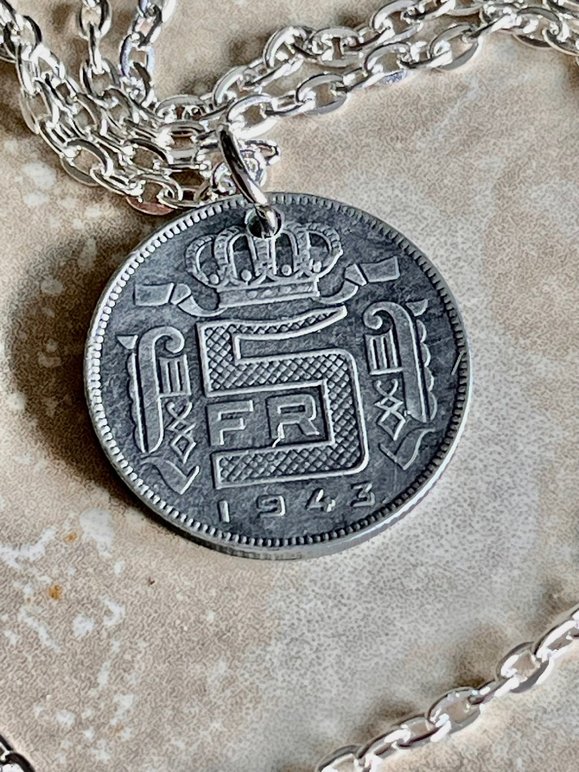 Belgium Coin Necklace Belgian 5 Franc Pendant Handmade Custom Coin For Gift For Friend Coin Gift For Him, Coin Collector, World Coins