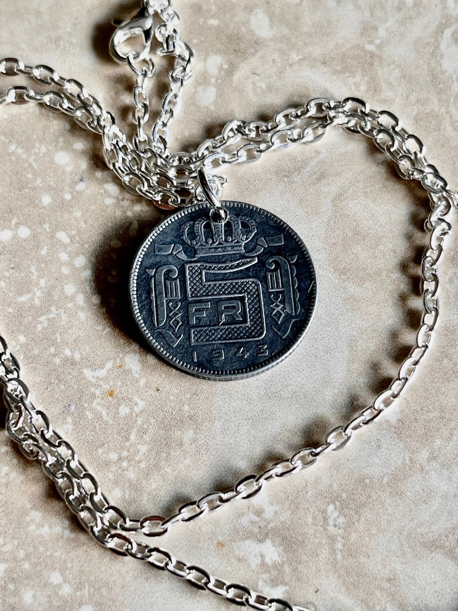 Belgium Coin Necklace Belgian 5 Franc Pendant Handmade Custom Coin For Gift For Friend Coin Gift For Him, Coin Collector, World Coins