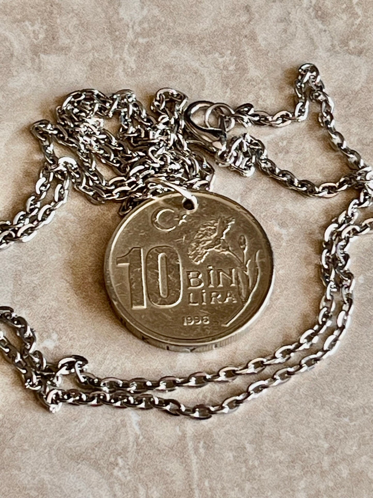 Turkey Coin Necklace Lira Ten 10 Bin Lira Pendant Coin Necklace | Turkey Flag | Turkey Pendant | Statement Necklace | Dainty Necklace
