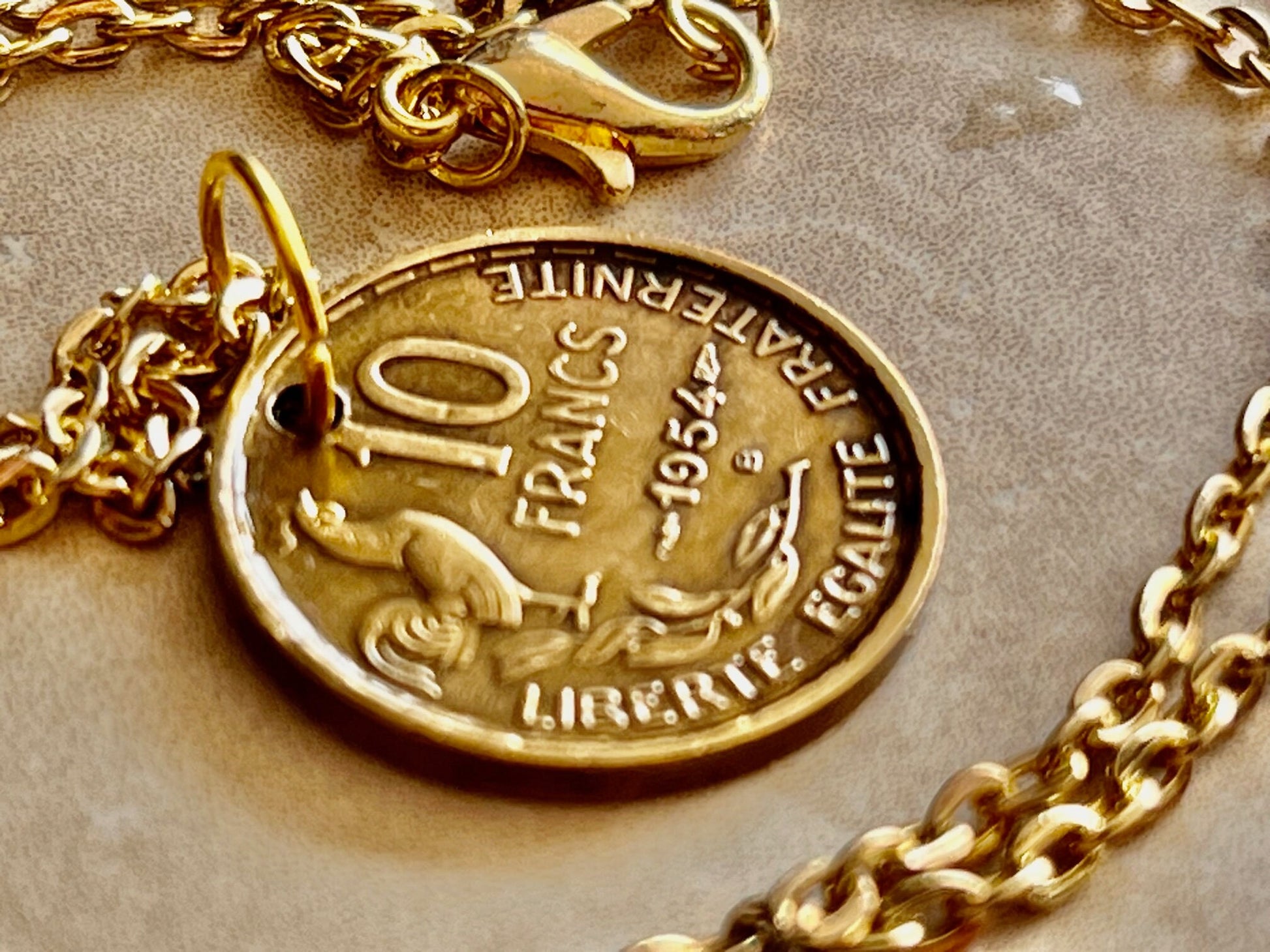 France Coin Pendant French 10 Necklace Handmade Custom Made Charm Gift For Friend Coin Charm Gift For Him, Her, Coin Collector, World Coins