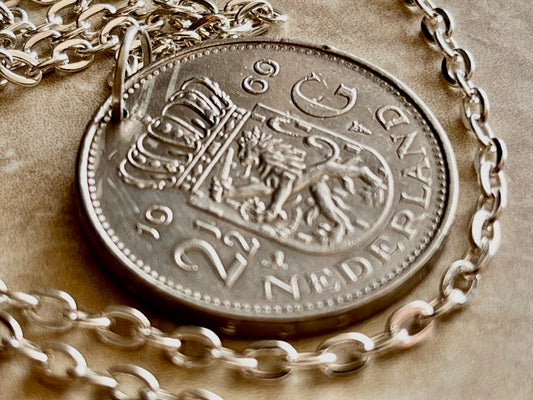 Netherlands Coin Necklace Juliana 2 1/2 Gulden Pendant Vintage Custom Made Rare coins - Coin Enthusiast - Handmade Fashion