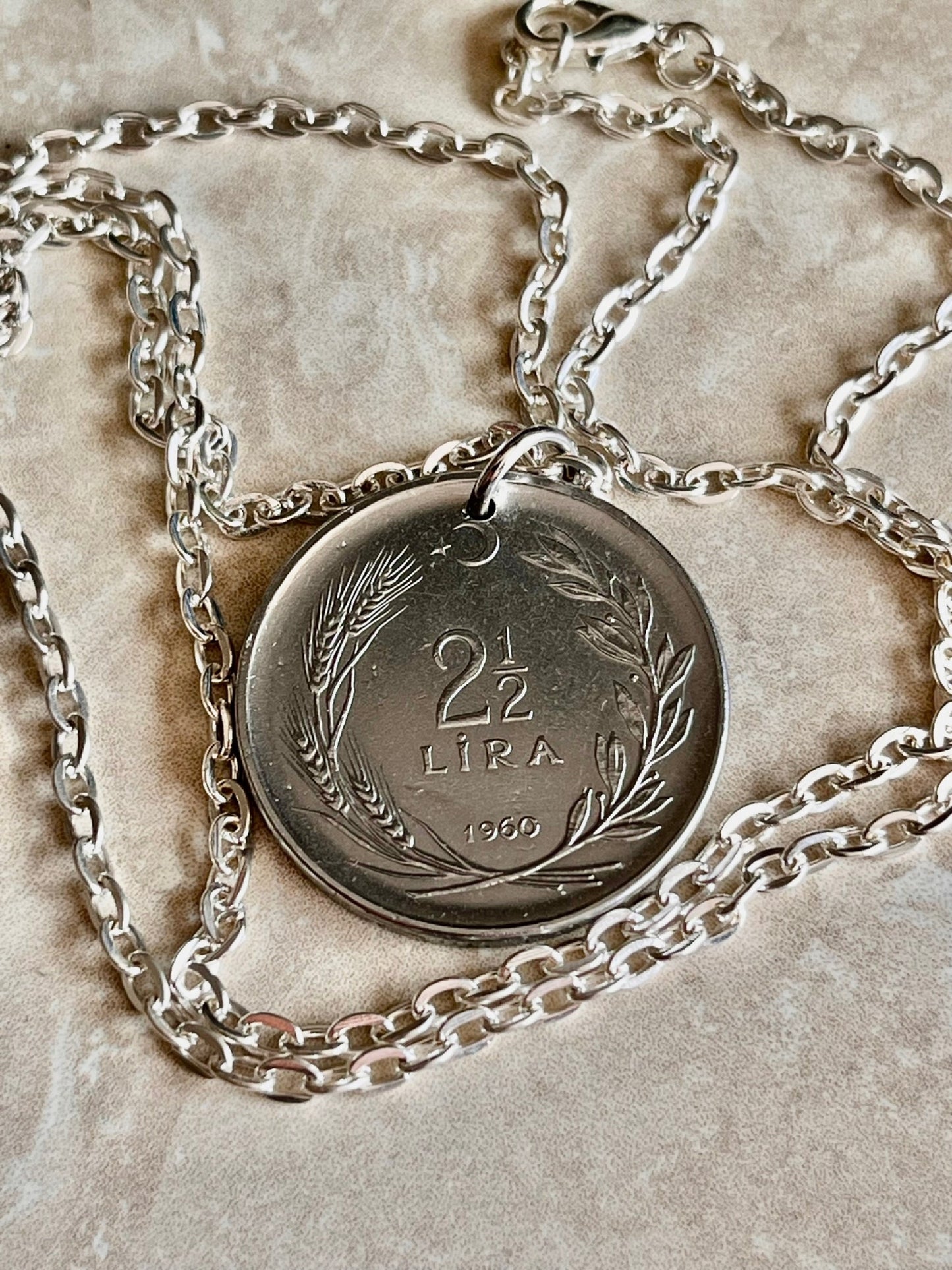 Turkey Coin Necklace Turkish 2 1/2 Lira Bin Lira Personal Old Vintage Handmade Jewelry Gift Friend Charm For Him Her World Coin Collector