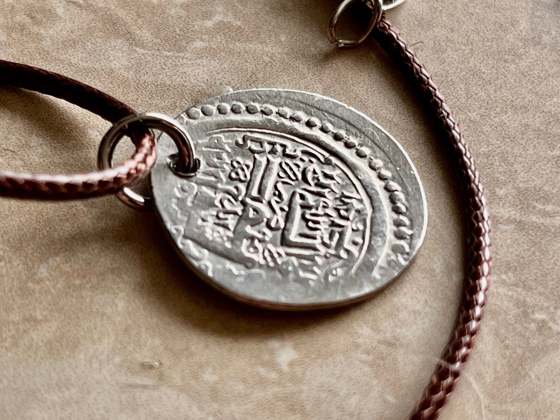 Ancient Silver Pendant Necklace Middle East, Jalayirid Sultanate Pure Silver 1356-1374 AD Silver Coin of Shaykh Uways