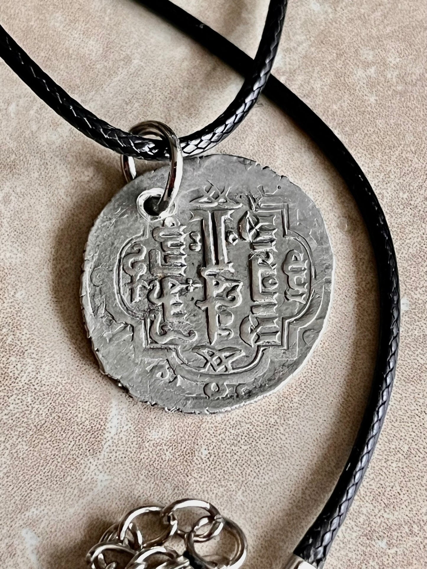 Ancient Silver Pendant Necklace Middle East, Jalayirid Sultanate Pure Silver 1356-1374 AD Silver Coin of Shaykh Uways