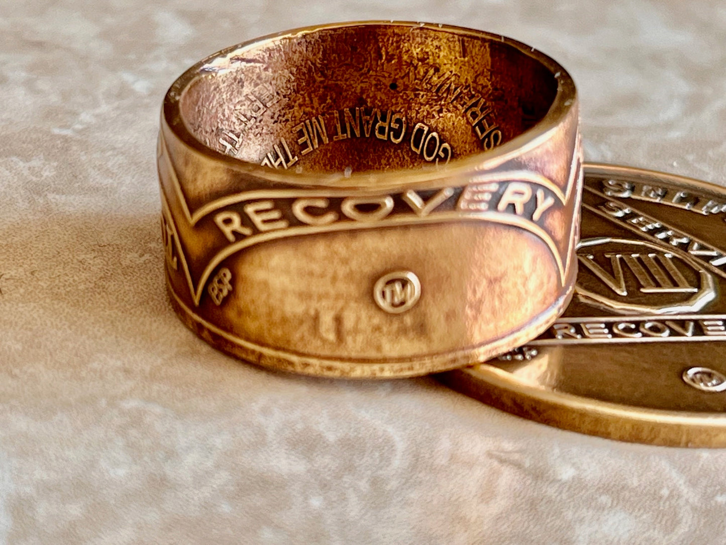 Sobriety Coin Ring AA Addiction Serenity Prayer Drugs and Alcohol Abuse Sober Recovery Friend Coin Ring Gift For Him Her World Coins