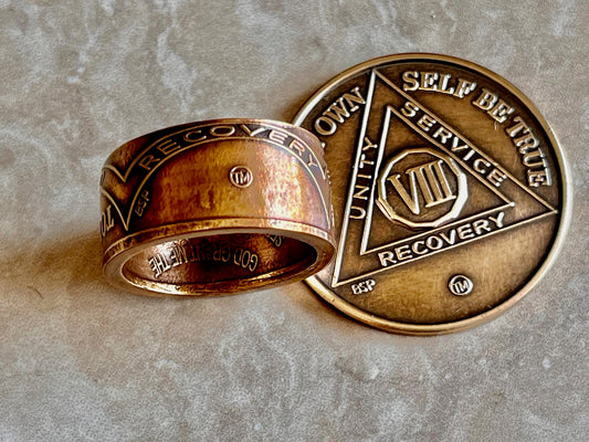 Sobriety Coin Ring AA Addiction Serenity Prayer Drugs and Alcohol Abuse Sober Recovery Friend Coin Ring Gift For Him Her World Coins