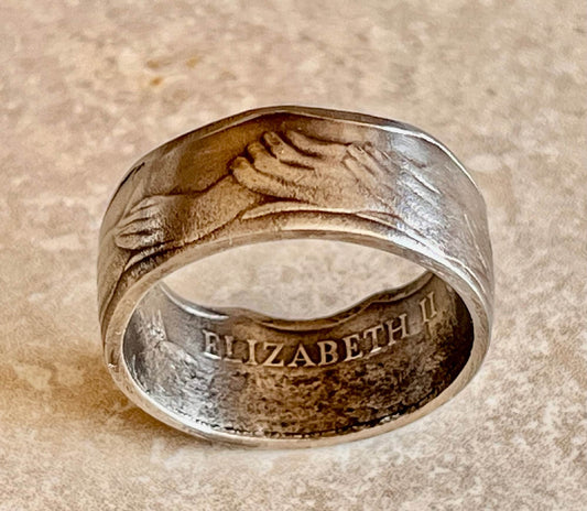 British Coin Ring 1973 Britain Fifty 50 Pence Handmade Personal Jewelry Ring Gift For Friend Coin Gift For Him Her World Coin Collector