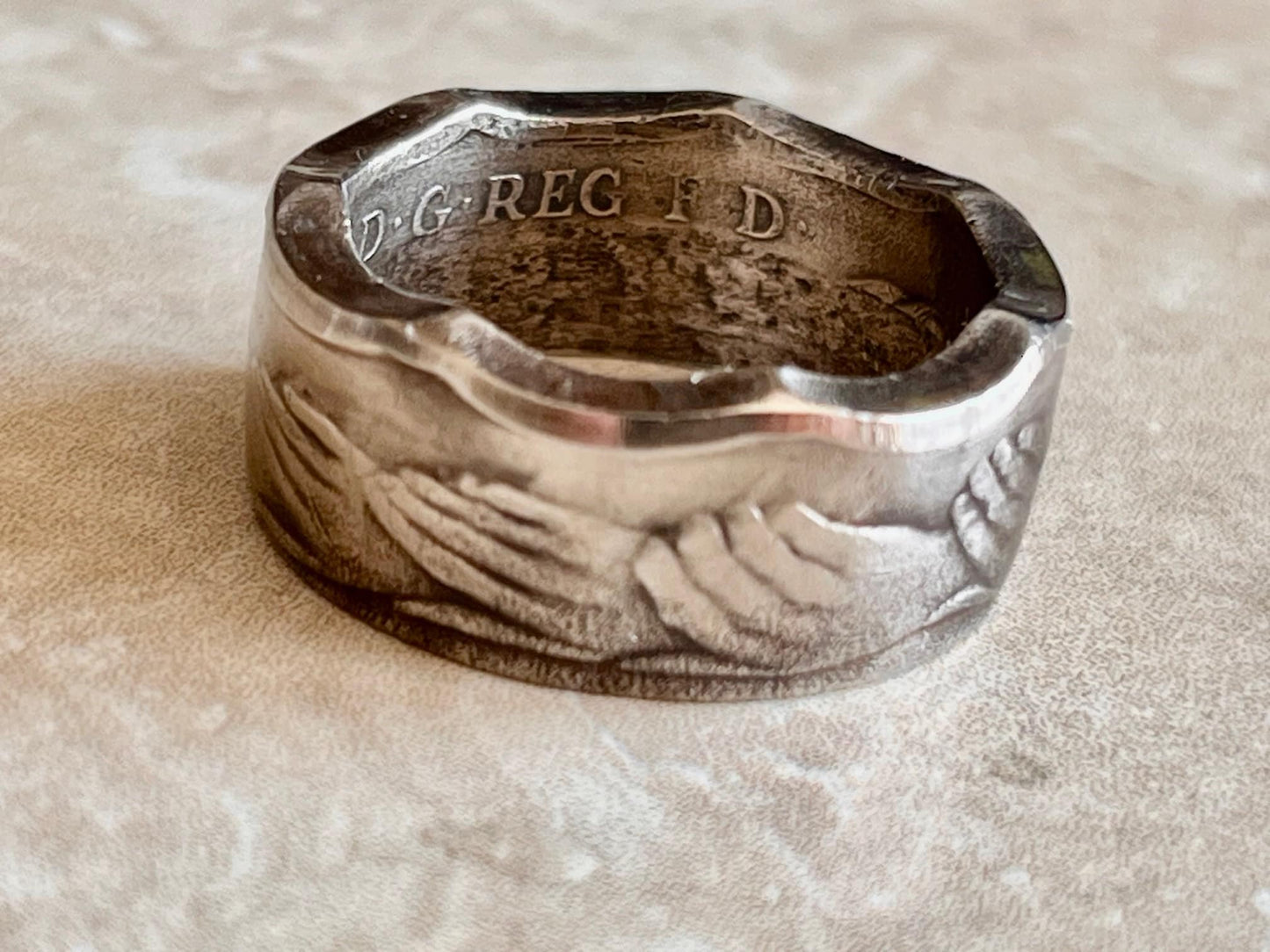 British Coin Ring 1973 Britain Fifty 50 Pence Handmade Personal Jewelry Ring Gift For Friend Coin Gift For Him Her World Coin Collector