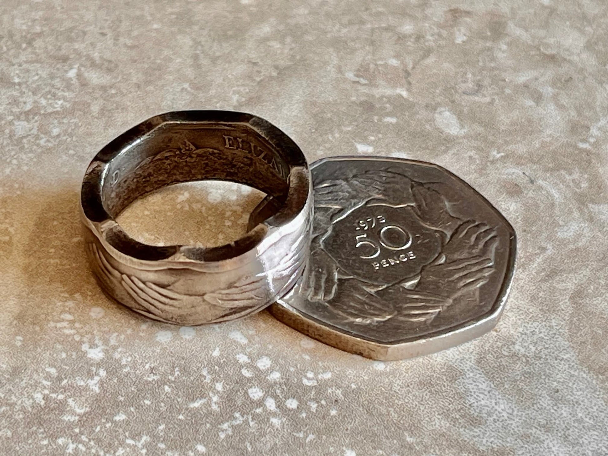 British Coin Ring 1973 Britain Fifty 50 Pence Handmade Personal Jewelry Ring Gift For Friend Coin Gift For Him Her World Coin Collector