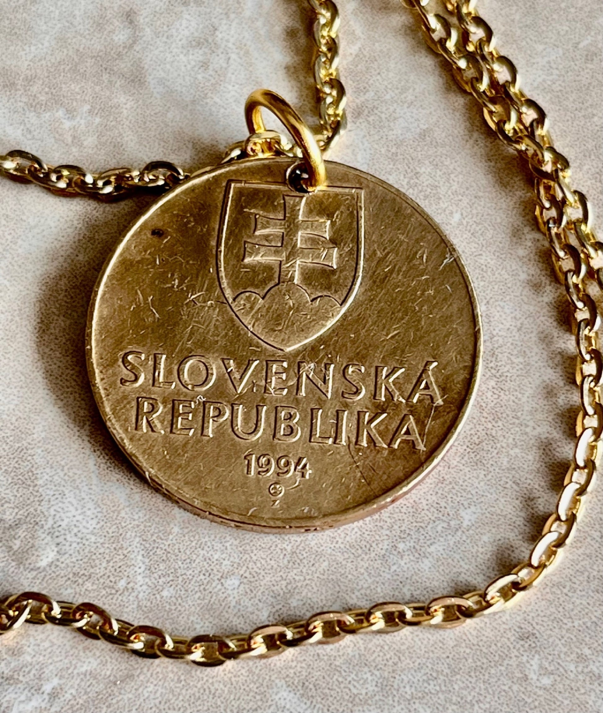 Slovakia Slovenska Republika 10 Sk, Korun Personal Necklace Old Vintage Handmade Jewelry Gift Friend Charm For Him Her World Coin Collector