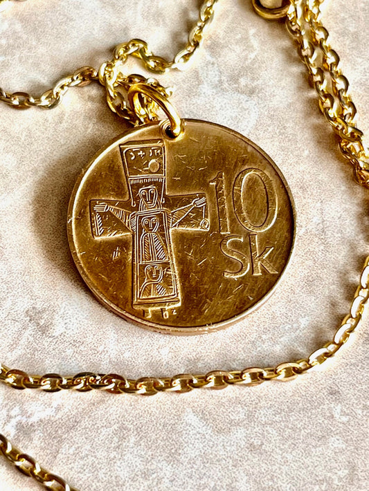 Slovakia Slovenska Republika 10 Sk, Korun Personal Necklace Old Vintage Handmade Jewelry Gift Friend Charm For Him Her World Coin Collector