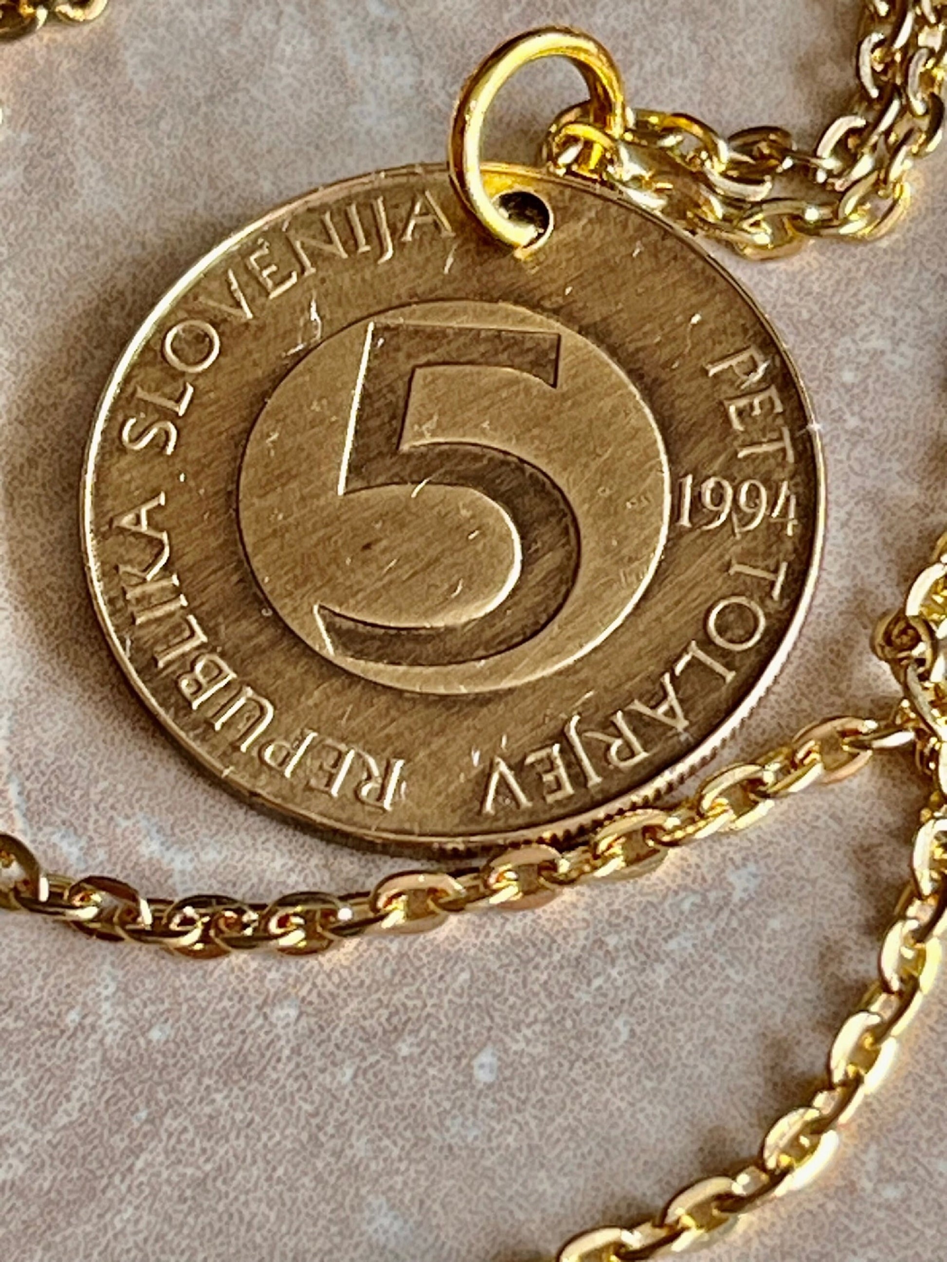 Slovenia Coin Pendant Slovenian 5 Tolar Personal Necklace Vintage Old Handmade Jewelry Gift Friend Charm For Him Her World Coin Collector