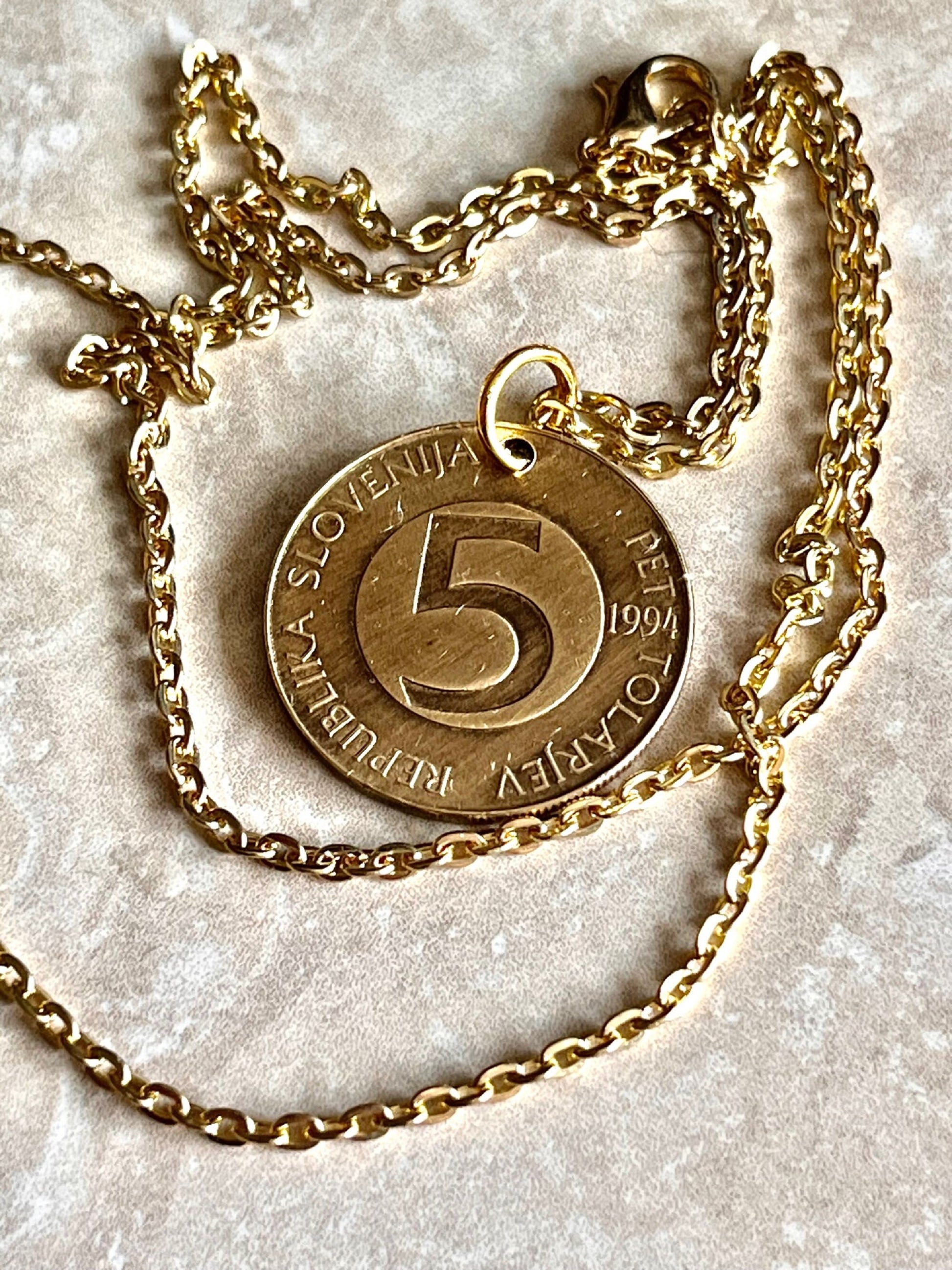 Slovenia Coin Pendant Slovenian 5 Tolar Personal Necklace Vintage Old Handmade Jewelry Gift Friend Charm For Him Her World Coin Collector