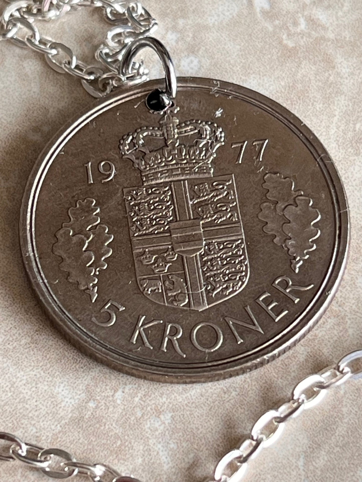 Denmark Coin Pendant 5 Kroners Danish Personal Necklace Old Vintage Handmade Jewelry Gift Friend Charm For Him Her World Coin Collector