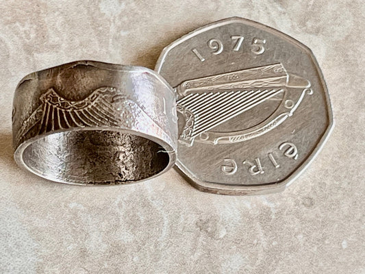 Ireland Coin Ring 50 Pence Lucky Irish Celtic Harp Shamrock Jewelry Gift Charm For Friend Coin Ring Gift For Him Her World Coins Collector