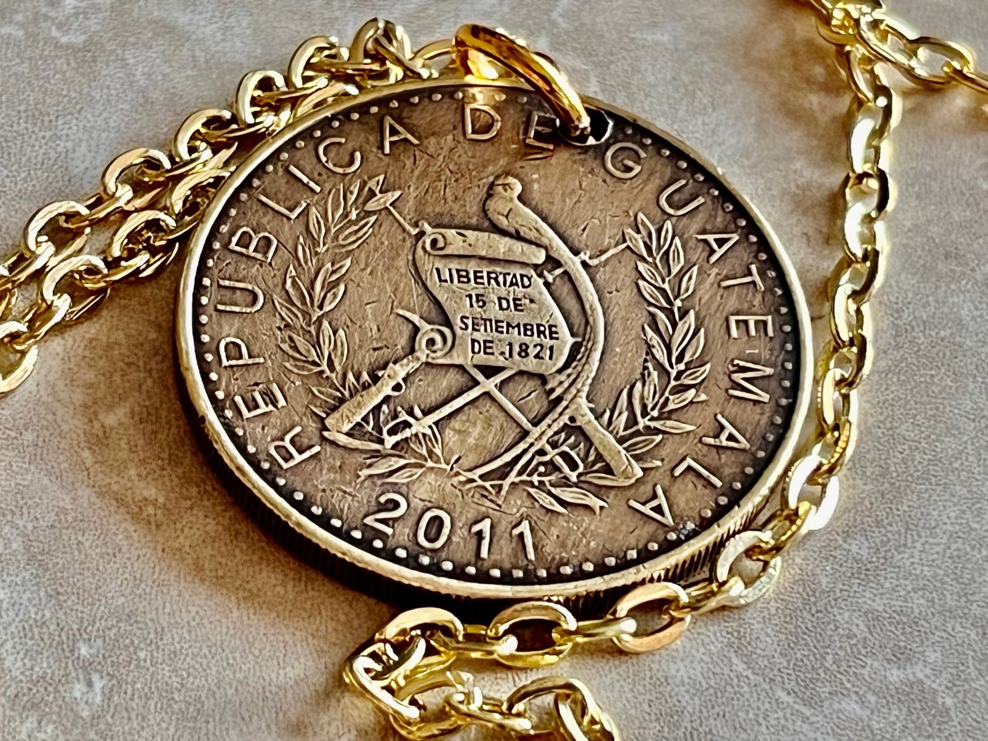 Guatemala Coin Necklace One QUETZAL Coin Pendant Custom Handmade For Gift For Friend Coin Gift For Him, Coin Collector, World Coins