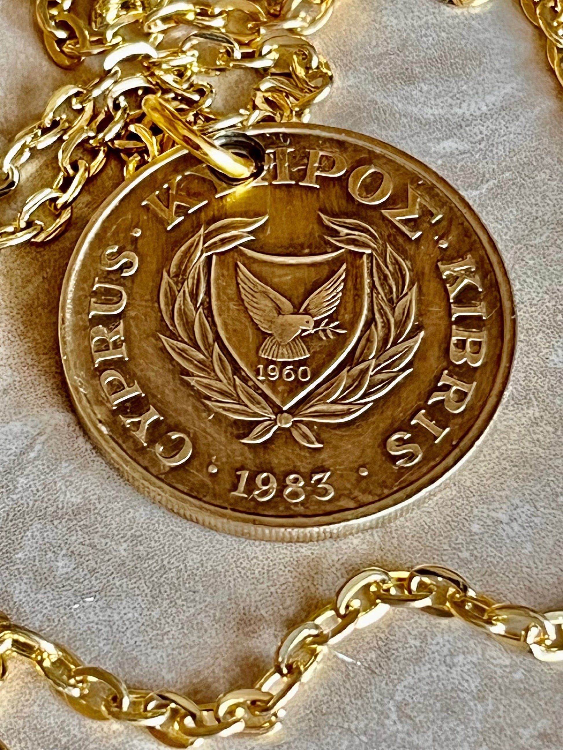 Cyprus Coin Pendant Necklace 20 Kibris Bird Coin Pendant Custom Handmade For Gift For Friend Coin Gift For Him, Coin Collector, World Coins