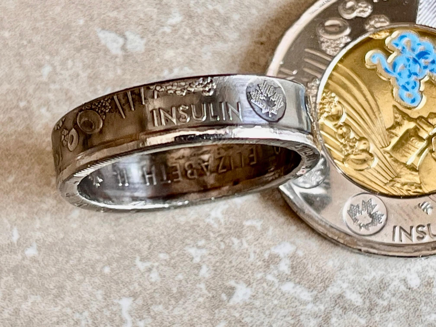Insulin Canada Coin Ring 2021 Canadian 2 Dollar Handmade Personal Jewelry Ring Gift For Friend Ring Gift For Him Her World Coin Collector