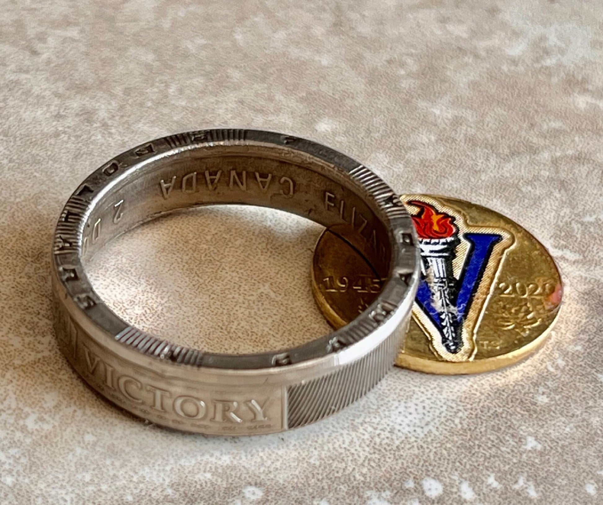 Canada Coin Ring Second World War 75th Anniversary Personal Custom Ring Gift For Friend Coin Ring Gift For Him Her World Coin Collector