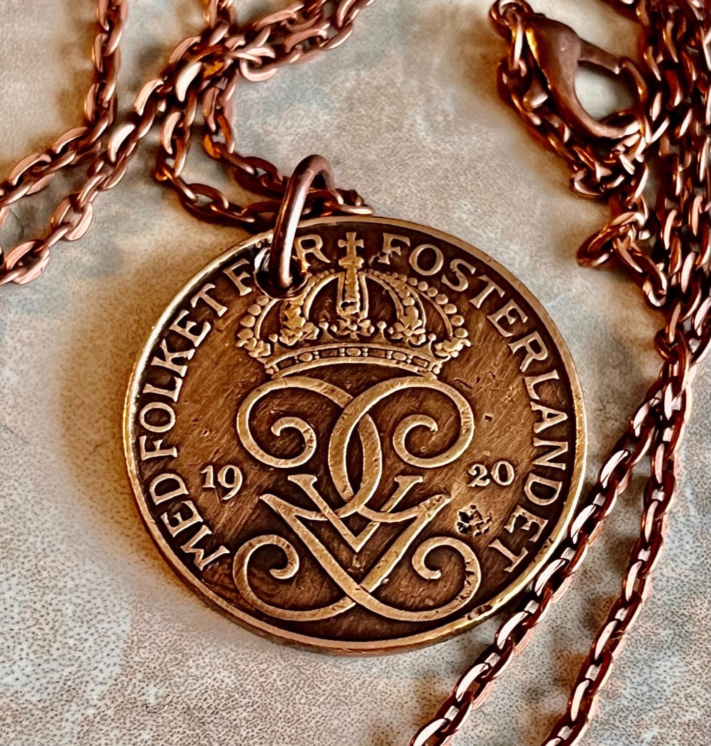 Sweden 5 Ore Coin Necklace Swedish Gustaf Pendant Personal Old Vintage Handmade Jewelry Gift Friend Charm For Him Her World Coin Collector