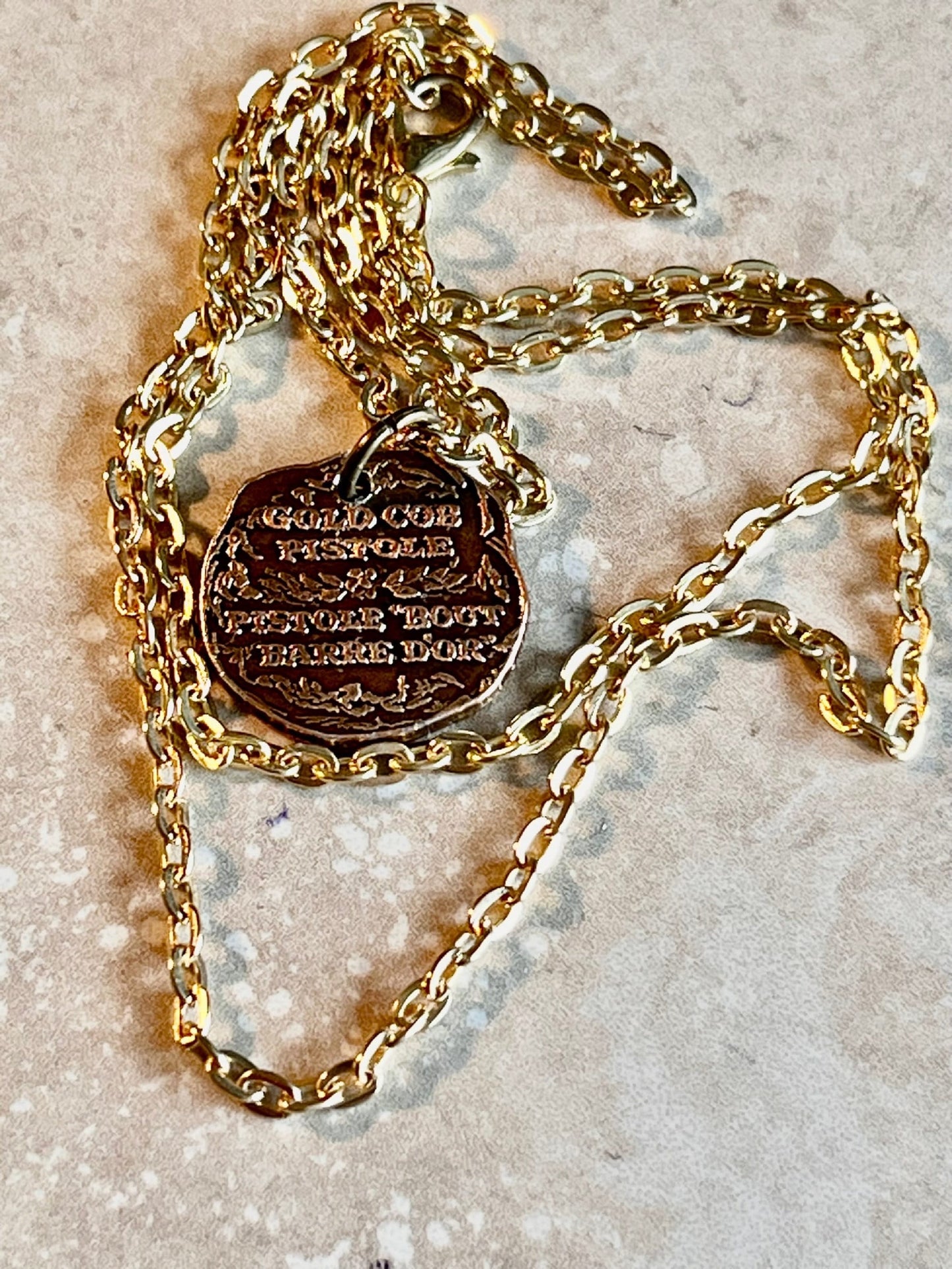 Spanish Gold Replica Doubloon Coin Necklace, Token, Pendant, Personal Jewelry Gift Friend Charm For Him Her World Coin Collector