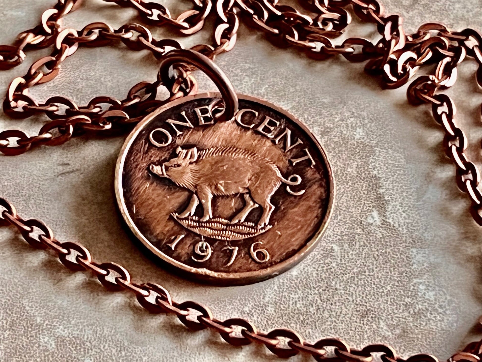 Bermuda Coin Pendant One Cent Necklace Wild Bore Handmade Custom, Charm Gift For Friend Coin Charm Gift For Him, Coin Collector, World Coins