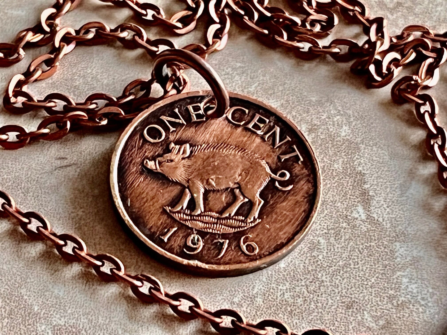 Bermuda Coin Pendant One Cent Necklace Wild Bore Handmade Custom, Charm Gift For Friend Coin Charm Gift For Him, Coin Collector, World Coins