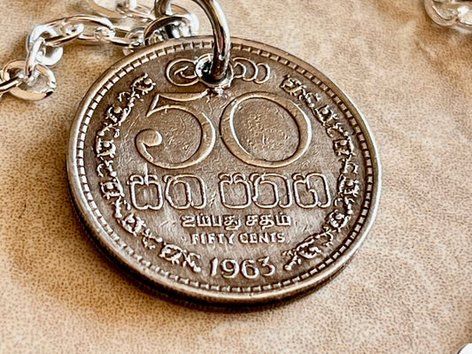 Sri Lanka Coin Necklace 50 Rupee Coin Pendant Handmade Custom Made Charm Gift For Friend Coin Charm Gift For Him, Coin Collector World Coins