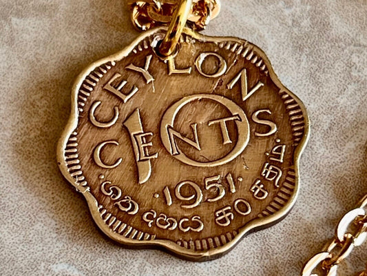 Ceylon Coin Necklace 10 Cents Pendant Handmade Custom Made Charm Gift For Friend Coin Charm Gift For Him, Coin Collector, World Coins