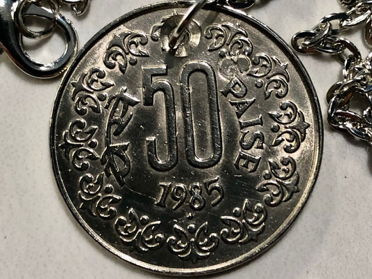 India Coin Necklace 50 Paise Pendant East Indian Vintage Custom Made Rare coins - Coin Enthusiast Fashion Accessory Handmade