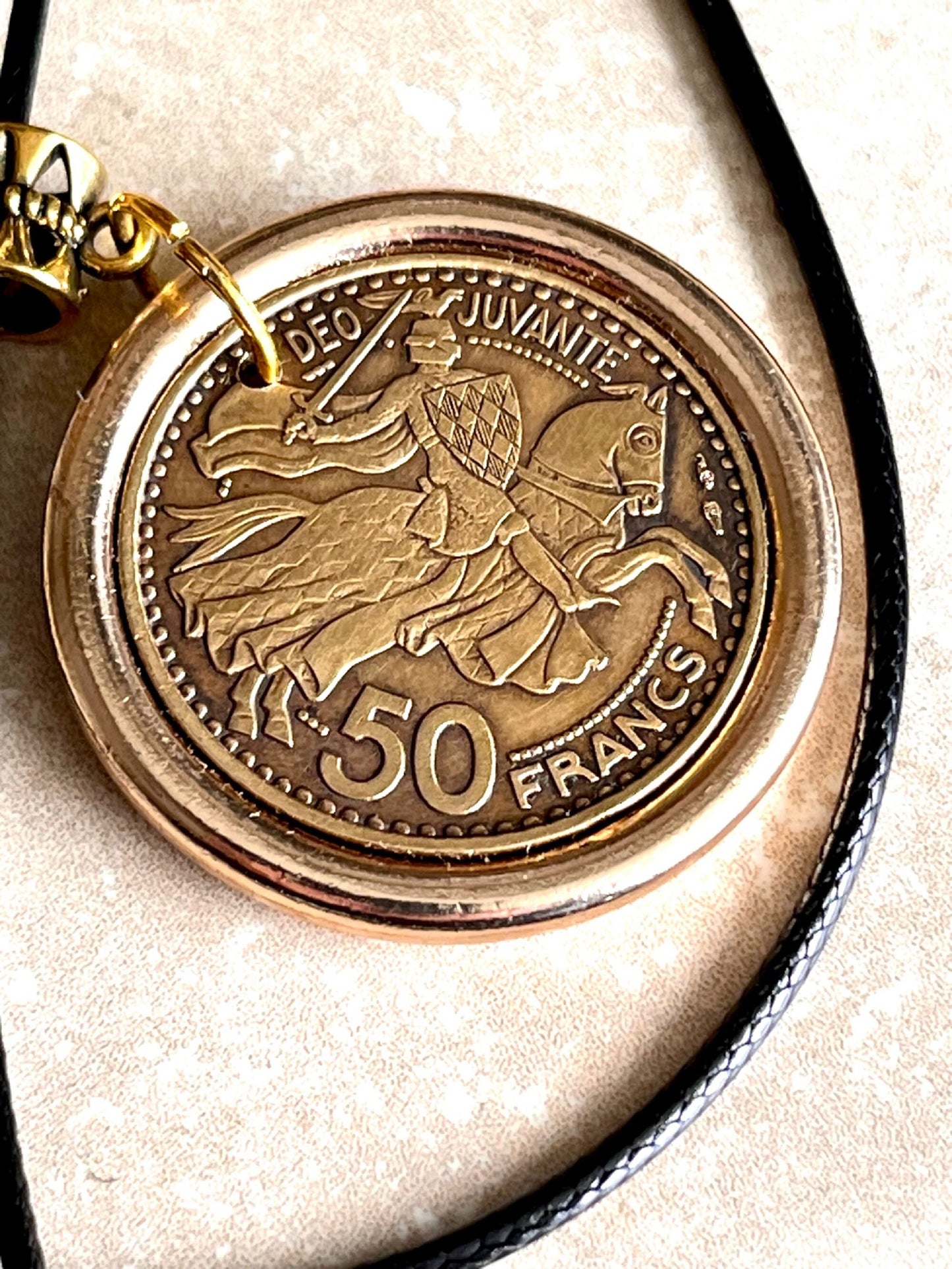 Monaco Coin Pendant Necklace 50 Francs, Prince Rainier III Personal Vintage Handmade Jewelry Gift Friend Charm Him Her World Coin Collector