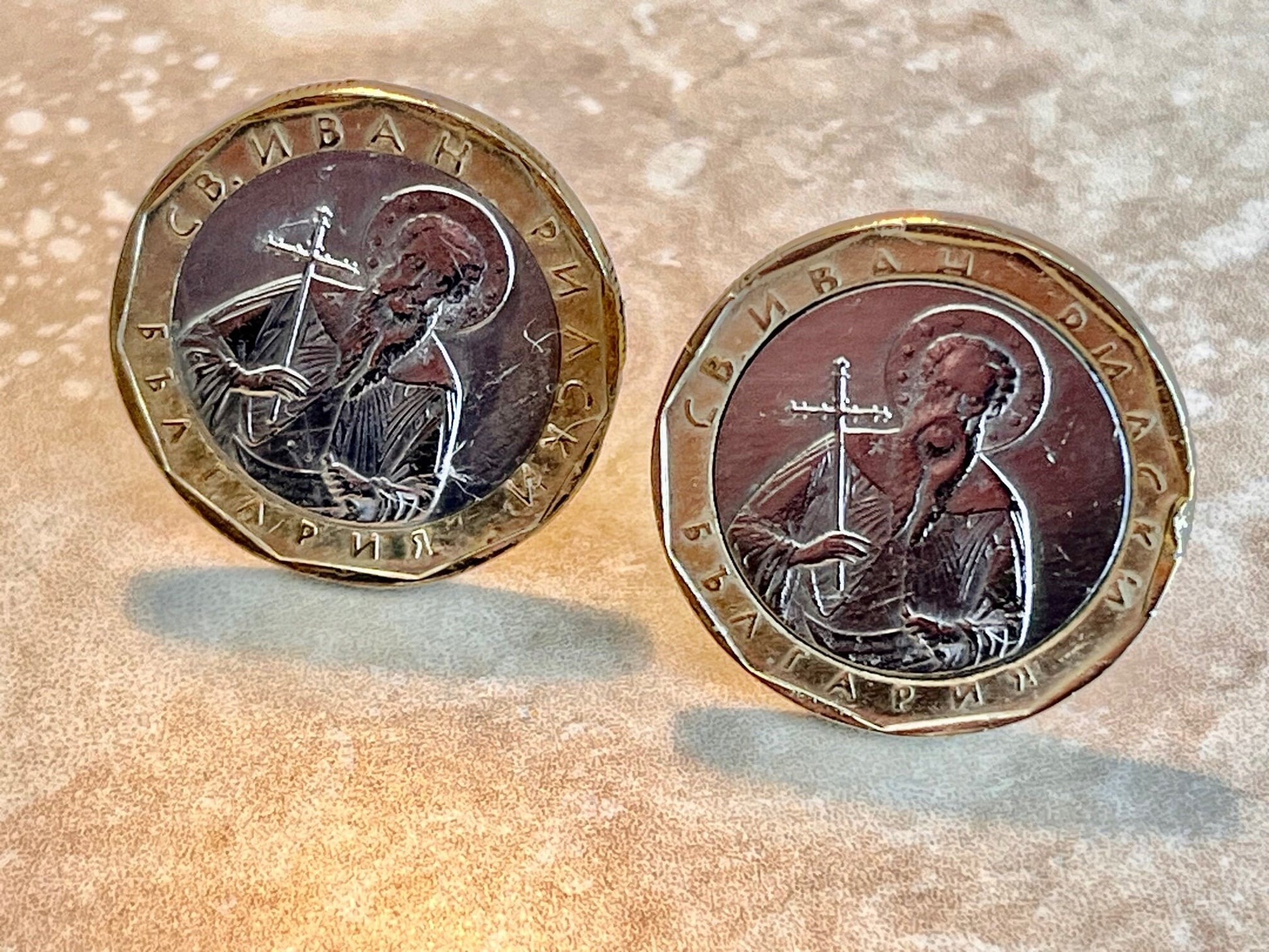 Bulgaria Coin Cufflinks 1 Leva Bulgarian Cuff Links Patron Saint, St. Ivan Rilsky Custom Made Coin Enthusiast Vintage Fashion Accessory