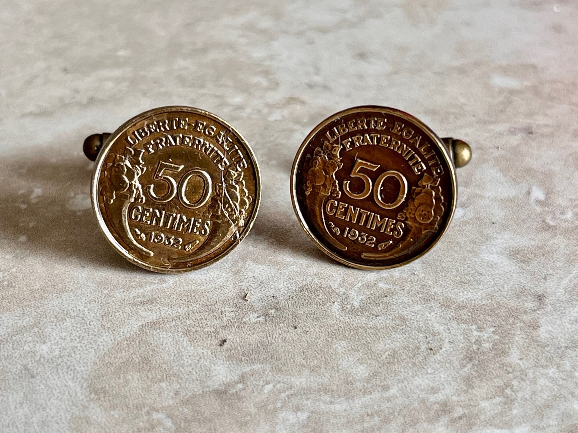 France Coin Cuff Links French 50 Centimes Liberty Equality Fraternity Custom Made Vintage and Rare coins - Cufflinks Coin Enthusiast