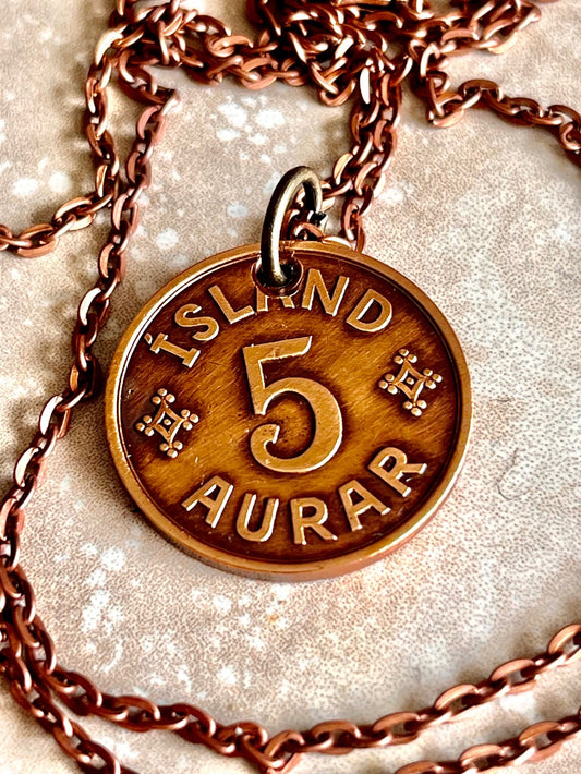 Iceland Coin Pendant 5 Aurar Vintage Rare Bull Viking Necklace Jewelry Gift For Friend Coin Charm Gift For Him, Her, World Coins Collector