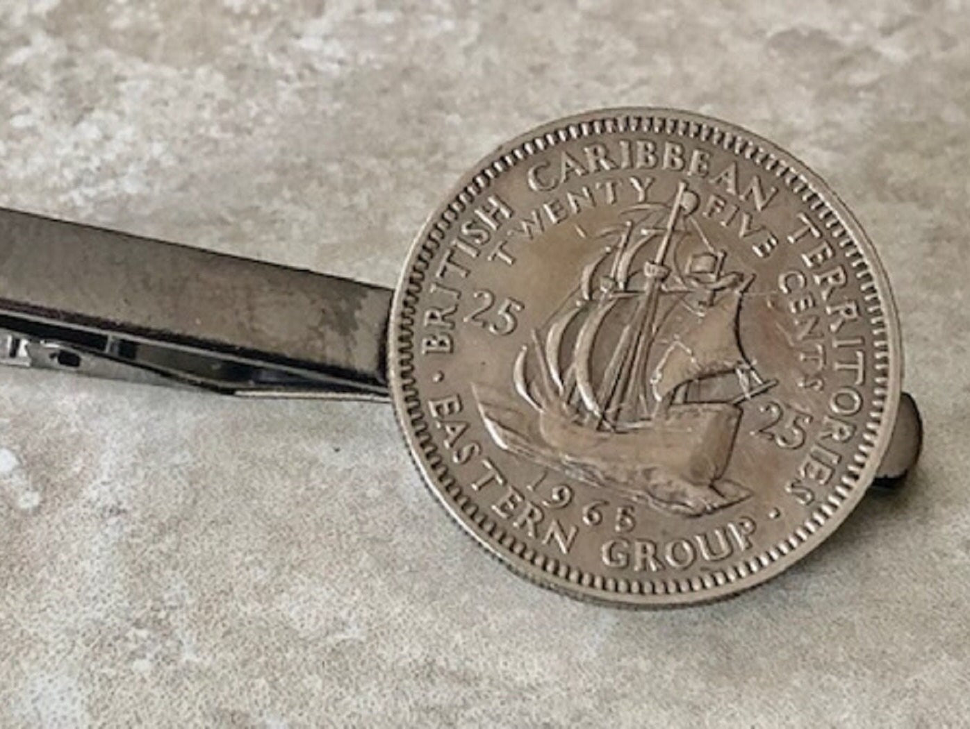 Eastern Caribbean Coin Tie Clip Custom Made Charm Gift For Friend Coin Charm Gift For Him, Coin Collector, World Coins, Suite and Tie