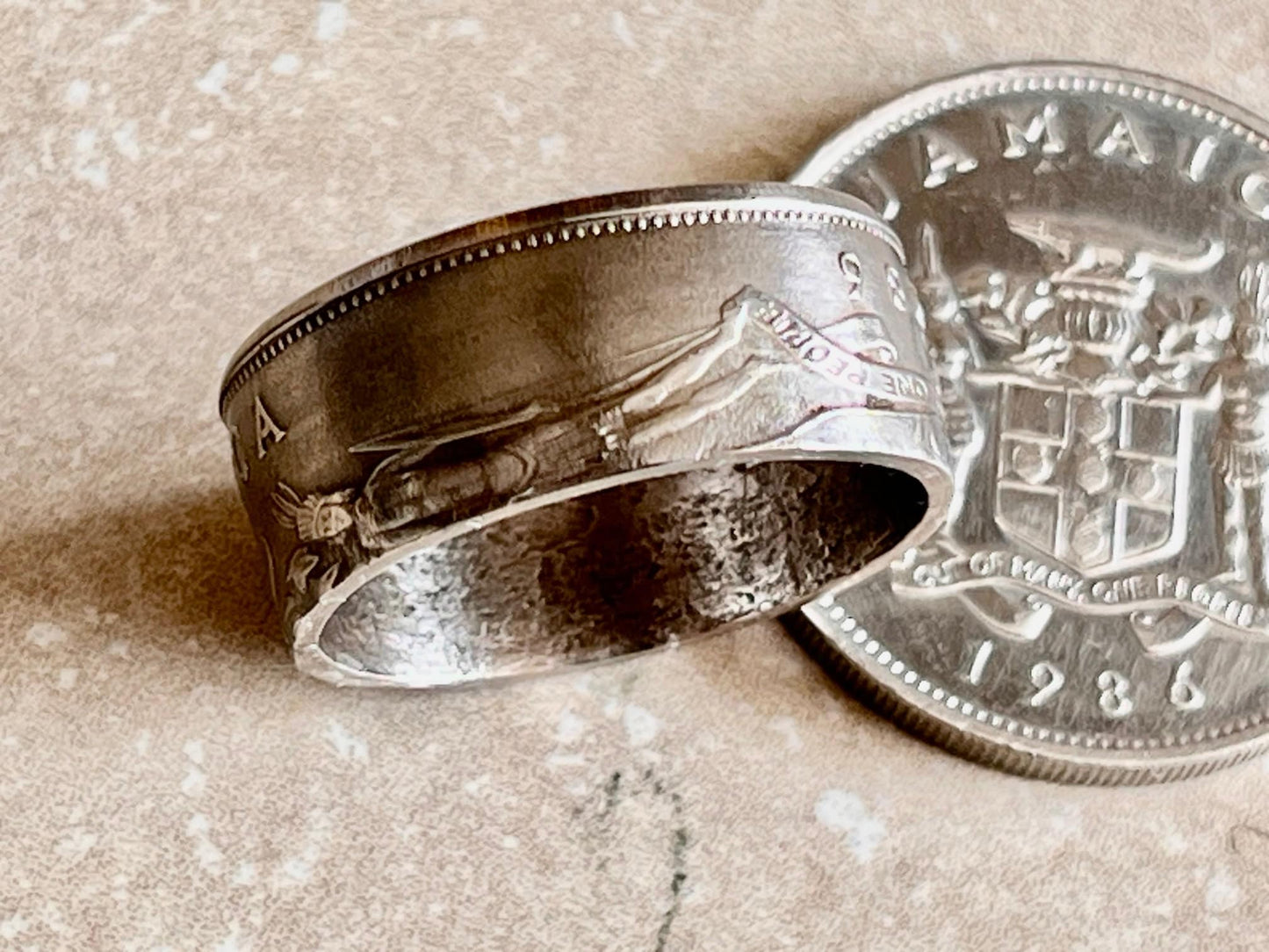 Jamaica Coin Ring 20 Cent Jamaican Handmade Personal Charm Jewelry Ring Gift For Friend Coin Ring Gift For Him Her World Coin Collector