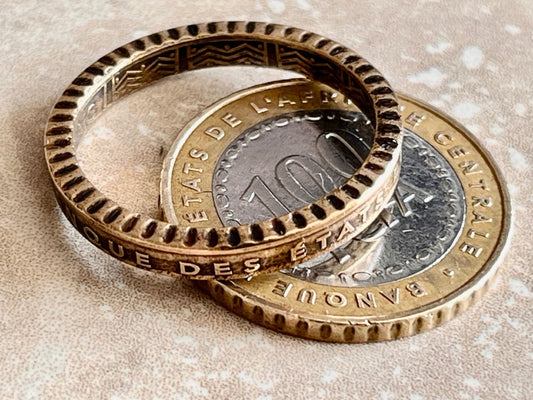 Central African Ring Vintage 100 Francs States Handmade Personal Jewelry Ring Gift For Friend Ring Gift For Him Her World Coin Collector